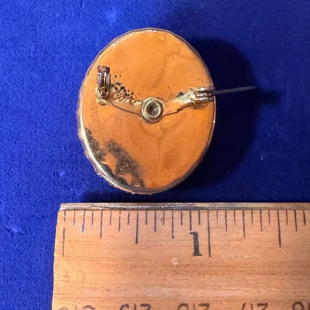 Vintage Coro Cameo Brooch Gold Tone Rhinestone Frame Signed Oval Pin Victorian